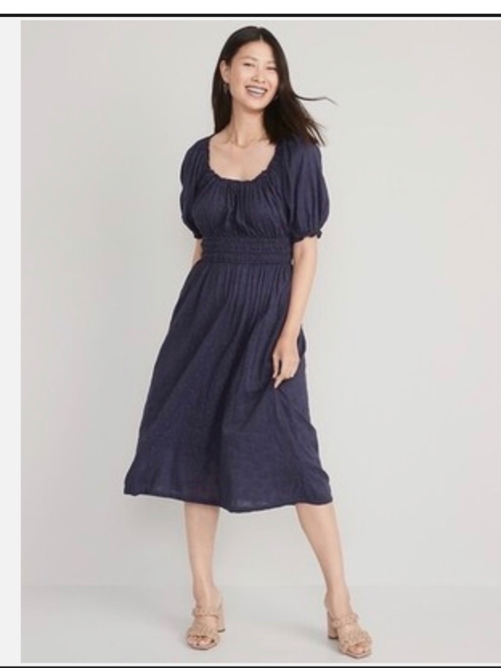 Old Navy dusky blue puff sleeve textured dress size S